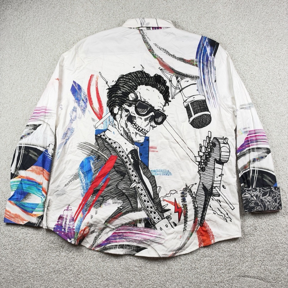 NEW Robert Graham Limited Edition Rock House Beaded Skull Guitarist Shirt 3XL
